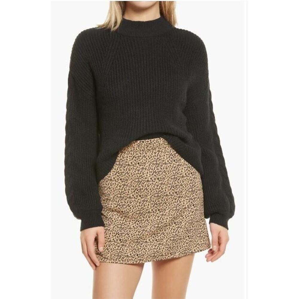 BP. Women's Mock‎ Neck Cable Knit Balloon Sleeve Sweater in Black X-Small $45